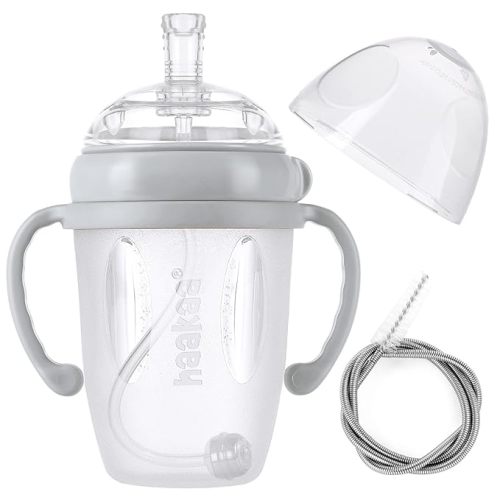 haakaa Weighted Straw Sippy Cup for 6+ Month Old, Silicone Baby Straw Cup Toddler Water Bottle with Straw Brush, 8oz/250ml, Grey - Gray
