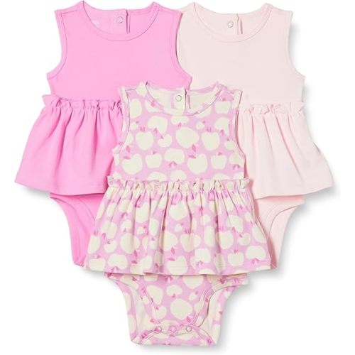 Amazon Essentials Baby Girls' Sleeveless Bodysuit Dress, Pack of 3