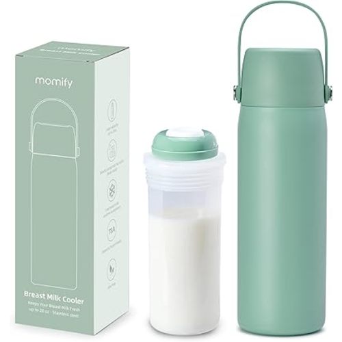 36-Hour Portable Breastmilk Storage Bottle, 20oz Vacuum Insulated Stainless Steel Breast Milk Cooler Bottle, TSA Approved Breast Milk Chiller for New Moms, Outdoor, Travel, Office​ - Green