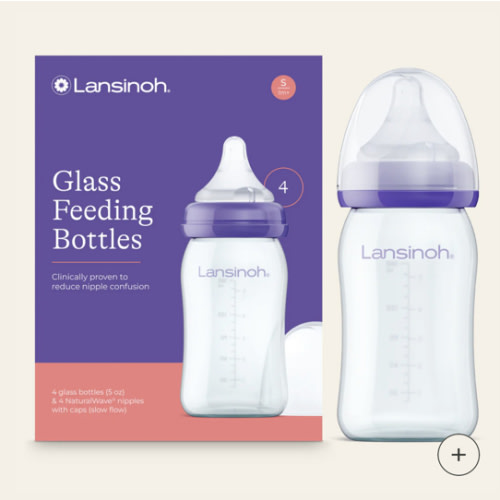 Lansinoh Anti-Colic Glass Baby Bottles, 5 Ounces, 4 Count Bottles for Feeding, Baby Essentials, Includes 4 Slow Flow Nipples, Size S
