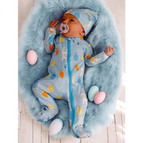 Basic 2-Way Zip Footie, Blue Easter Bunny