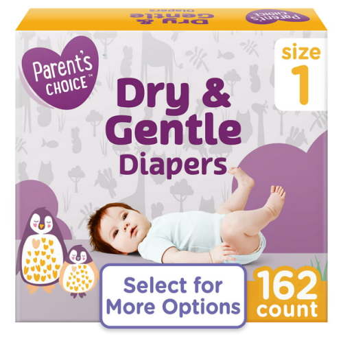 Parent's Choice Dry & Gentle Diapers, Size 1, 162 Count