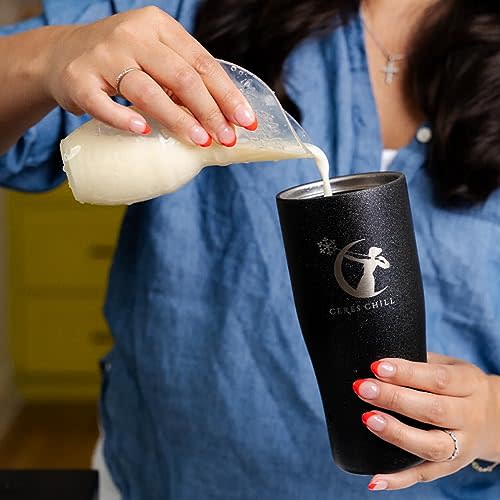 CERES CHILL Mini Breastmilk Chiller Demigoddess, Reusable Breastmilk Storage Container, Keeps Milk at Safe Temperatures for Up to 16 Hours,Bottle Cooler,Connects W/Most Major Pumps (Shimmering Black)