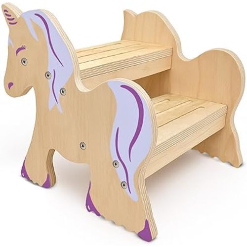 Step Stool for Toddlers & Kids, 2-Step Unicorn Design, Anti-Slip Bathroom Toilet Potty Training Stool, Durable Kitchen Step Stool for Independence & Safety