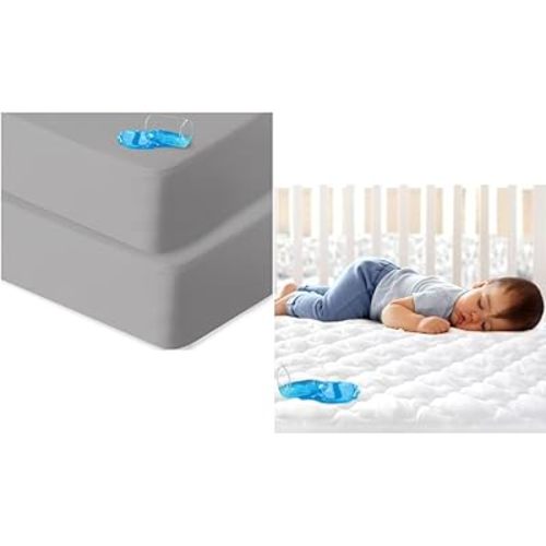 Biloban 2 Pack Crib Sheets Fitted Waterproof & Crib Mattress Protector Quilted