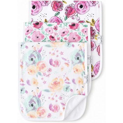 Copper Pearl Premium Baby Burp Cloths - 3-Pack Large Cotton Burp Cloths, Extra Soft Spit Up Rags with 3 Absorbent Layers, Perfect for Baby Girl Gifts (21" x 10" Size, Bloom Set)