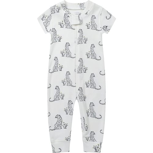 Owlivia Organic Cotton Baby Boy Girl Zip up Sleep N Play, Footless, Long Sleeve - 6-12 Months - Short Cheetah