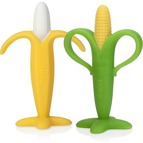 Nuby Soothing Banana & Corn Teether, 2 Pack, 3+ Months