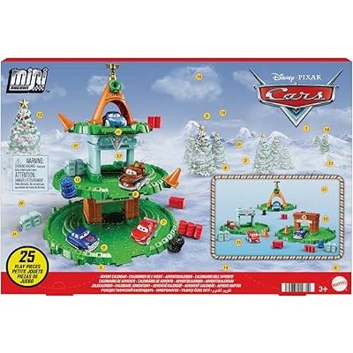 Mattel Disney and Pixar Cars Mini Racers Advent Calendar, 25 Surprises Include 4 Mini Toy Cars & Reconfigurable Playset