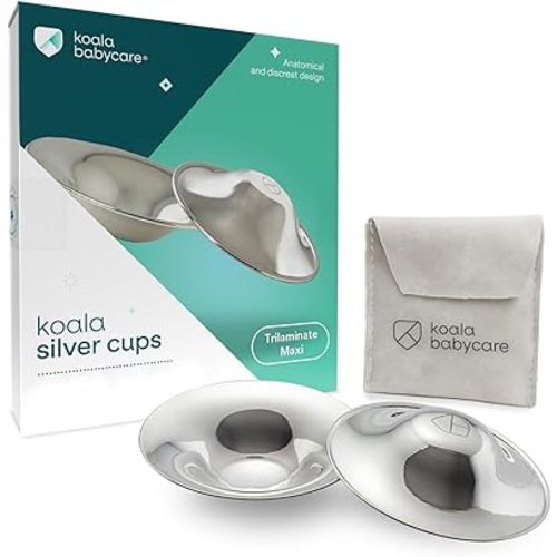 Koala Babycare The Original Silver Nursing Cups - Nipple Shields for Breastfeeding Newborn - Breastfeeding Essentials - Protect and Soothe - Tri-Laminate Silver - Maxi Size