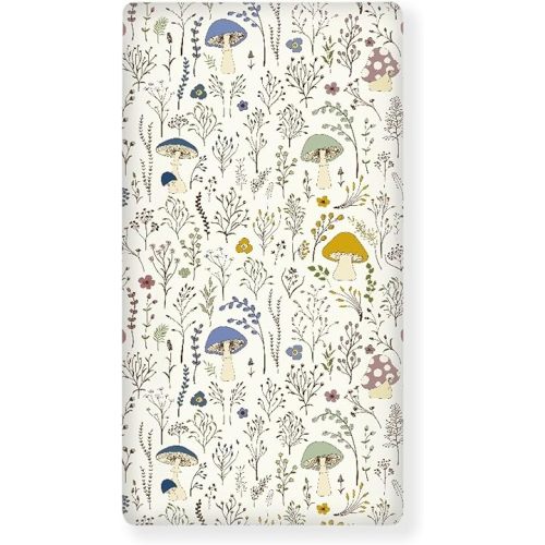 Wild Plants Mushroom Fitted Crib Sheet Colorful Fungus Standard Crib Mattress Fitted Sheet Boho Wildflower Baby Toddler Bed Mattress Sheets for Boys Girls 28"x52"