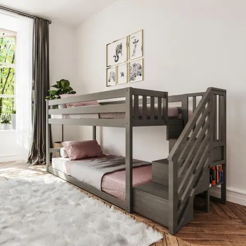 Max and Lily Twin over Twin Low Bunk Bed with Staircase