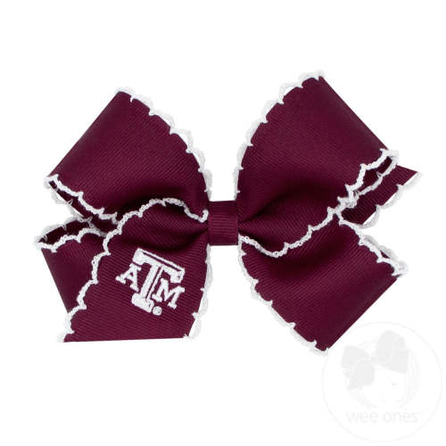 Medium Grosgrain Hair Bow with Moonstitch Edge and Embroidered Collegiate Logo - TEXAS A&M | Wee Ones Hair Bows & Accessories