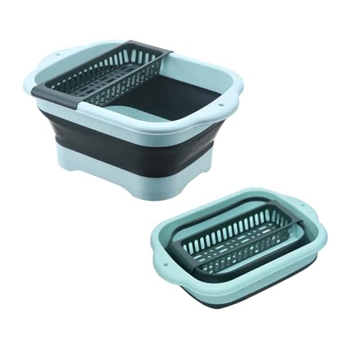 WMKJDS 11L（2.91 Gallon） Collapsible Dish Basin with Drain Plug, Space Saving Outdoor Multiuse Foldable Sink Tub, Dishpan, Portable Kitchen Storage Tray for Vegetable Washing, Camping, RV (Green)