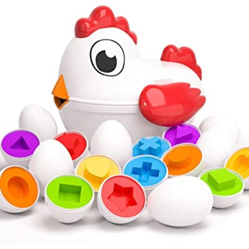 TEMI Toddler Chicken Easter Eggs Toys - Color Matching Game Shape Sorter with 6 Toy Eggs for Kids, Fine Motor Skills Sensory Toys, Educational Gifts for 3 4 5 6 Girls Boys Baby