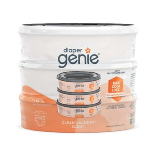 Diaper Genie Diaper Pail Round Refills,Clean Laundry Scent,3 Pk, 720 ct, Orange