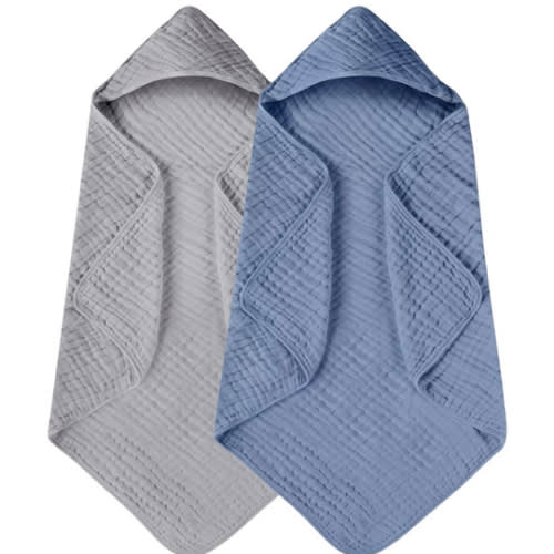 Yoofoss Hooded Baby Towels for Newborn 2 Pack 100% Muslin Organic Cotton Baby Bath Towel with Hood for Babies, Infant, Toddler and Kids, Large 32x32Inch, Soft and Absorbent Newborn Essential