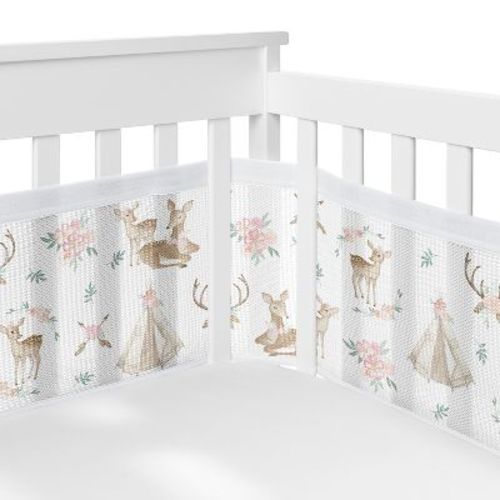 Sweet Jojo Designs Girl Breathablebaby Breathable Mesh Crib Liner Deer Floral Pink Green White
