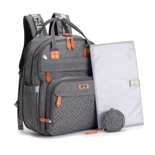 BabbleRoo Diaper Bag Backpack, Baby Essentials Travel Bag with Changing Pad, Stroller Straps & Pacifier Case