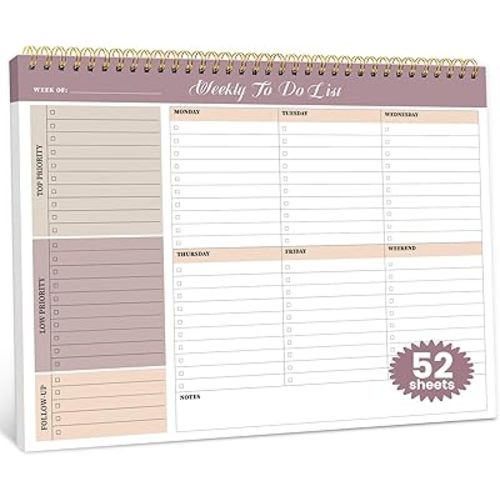 Weekly To Do List Notepad with 52 Undated Sheets(8.5"×11")- Undated Weekly Planner Notepad for Office Desk Accessories and Supplies - Midnight Lilac