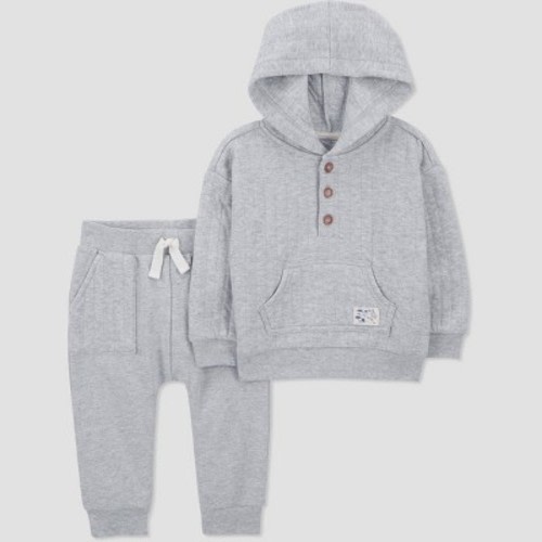 Carter's Just One You® Baby Boys' Solid Hood Top & Bottom Set - Gray, Size: Newborn