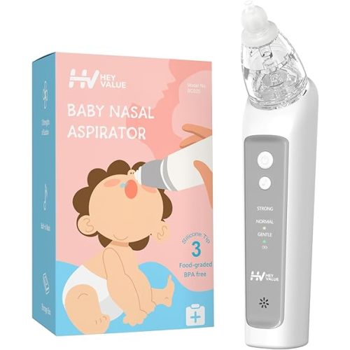 HEYVALUE Nasal Aspirator for Baby, Baby Nose Sucker, Electric Nasal Aspirator for Toddler, Baby Nose Cleaner with 3 Silicone Tips, Adjustable Suction Level and Music Volume