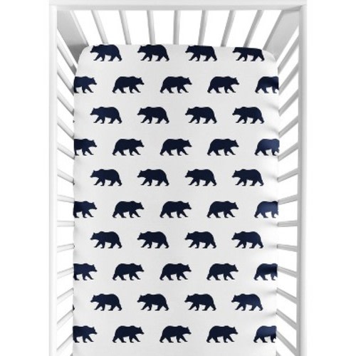 Sweet Jojo Designs Boy Baby Fitted Crib Sheet Big Bear Blue and White