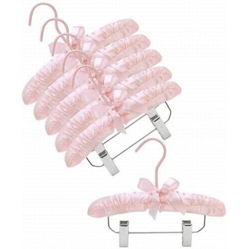 10" Pink Baby Satin Padded Hangers with Clips- Pack of (6)