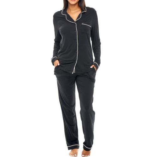 ADR Lightweight 100% Cotton Women's Pajama Set, Soft Knit Long Sleeve Button Down Top and Pants