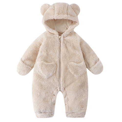 Kids Pajamas Boys Baby Fleece Sleepsuit Winter Warm Hooded With Bear Design Soft Cozy Pajama Set Boys Pjs Beige 0 Months-3 Months