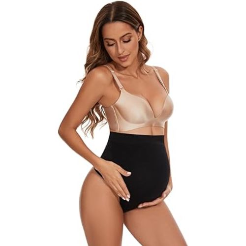 Seamless Maternity Thongs for Women, No Show Maternity Shapewear Over The Belly, Pregnancy Belly Support Panties