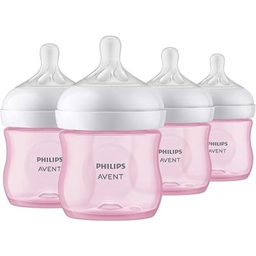 Philips Avent Natural Baby Bottle with Natural Response Nipple, Pink, 4oz, 4pk, SCY900/14