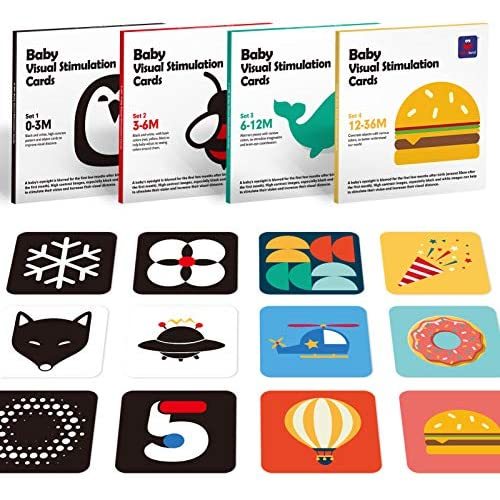 Flash Cards Baby Visual Stimulation Cards 0-3-6-12-36 Months Baby Toys 0-3 Months Infant Newborn Tummy Time Toys Baby Gifts Toys 3-6 Months 6''×6'' Large for Sensory Development Black White Card Set