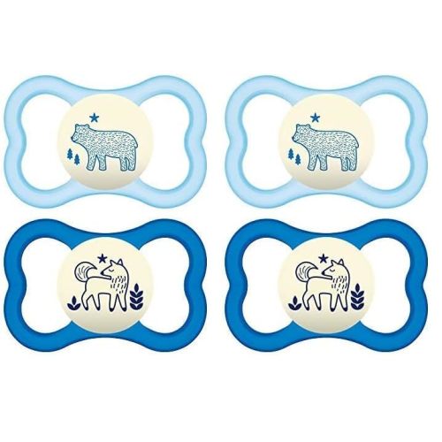 MAM Air Night Pacifiers (1 Sterilizing Pacifier Case), MAM Sensitive Skin Pacifier 6+ Months, Glow in the Dark Pacifier, Best Pacifier for Breastfed Babies, Baby Boy Pacifiers, 6-16 - 2 Ct (Pack of 2)