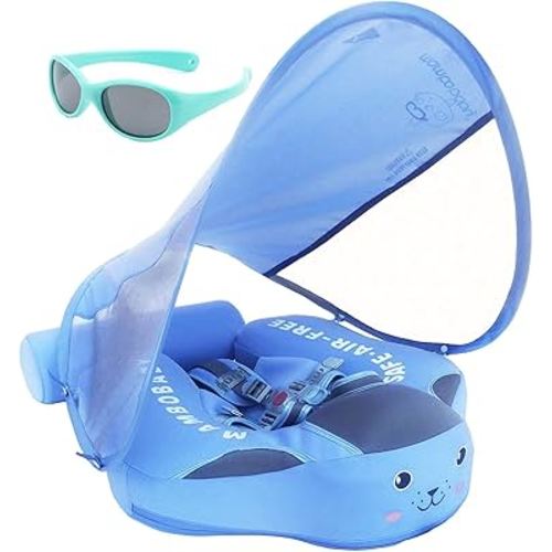 Mambobaby Float with Canopy and Tail New Upgraded Non-Inflatable Baby Pool Float Mambo Float Swim Trainer Solid Infant Swim Float Adjustable Pearl Foam Baby Swim Ring