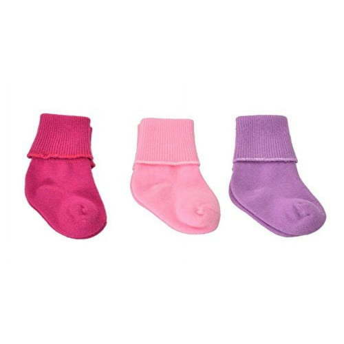 Sierra Socks Newborn Bootie Cotton Turn Cuff Socks for Baby Boy & Girls, Baby's First Socks, Seamless Turn Cuff Socks, 3 Pair Pack