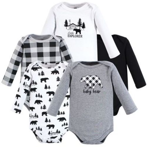 Hudson Baby Infant Boy Cotton Long-sleeve Bodysuits, Baby Bear Gray Black 5-pack, 3-6 Months