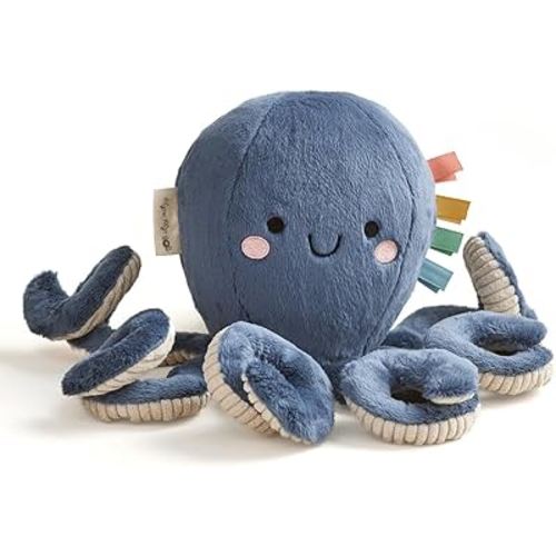 Itzy Ritzy Snuggles Plush Toy – Soft Stuffed Animal for Babies, Kids & Adults – Sensory Ribbons & Textured Fabrics for Tactile Play – Cozy & Cuddly Companion for Newborns & Up (Octopus)