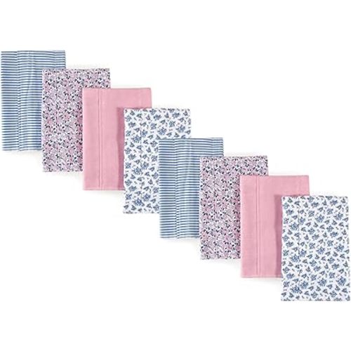 Hudson Baby Cotton Poly Flannel Burp Cloths Multipack, Classic Floral 8-Pack, One Size