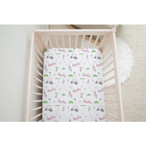 Golf Crib Sheet For Baby Girl Changing Pad Cover Golf Baby Blanket With Name Baby Girl Bedding Golf Lover Baby Shower Gift Golf Nursey Set