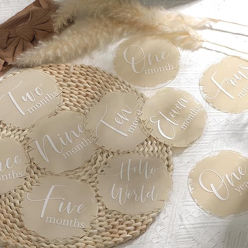 UNIQOOO Baby Milestone Photo Prop Cards - 13 Pieces, 1/16 Inch Thick Acrylic, Beige Color, One Year