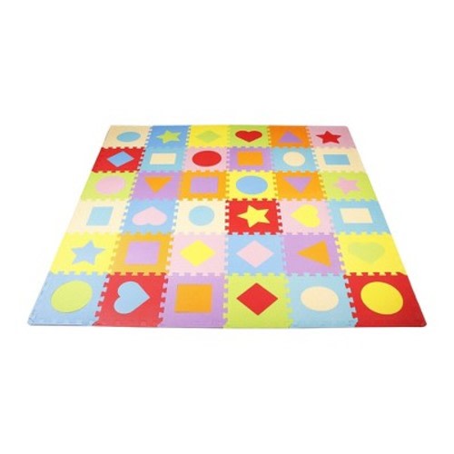 BalanceFrom 0.4 Inch Thick Large Non Slip Interlocking EVA Foam Shape Puzzle Home Floor Play Mat Set w/ Edges & 36 Tiles in 9 Colors, Covers 36 SqFt