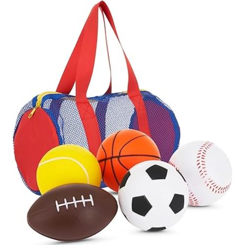 Neliblu Set of 5 Foam Balls for Kids - Toddler Toys Set with Soccer, Basketball, Football, Baseball, and Tennis - Soft Indoor and Outdoor Baby Balls for Toddlers - Kids Outdoor Toys for Active Play