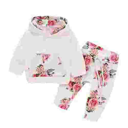 Odeerbi Baby Girl Clothes Newborn Infant Floral Hoodies with Pocket Sweatshirt Pants Headband Outfits Set