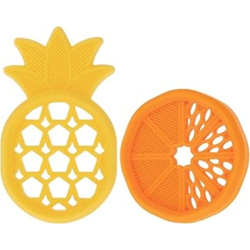 Nuby Soft Silicone Gum Massaging Baby Teether Toy - (2 Pack) Baby Teething Relief Toys for 3+ Months - Pineapple and Orange