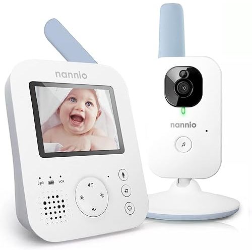 nannio Hero 2 Video Baby Monitor with Camera and Audio, HD Video, 2-Way Audio, Night Vision, Voice Activation, 5 Lullabies, Plug-and-Play, Secure Transmission, No WiFi, 2 Years Warranty, Ideal Gift