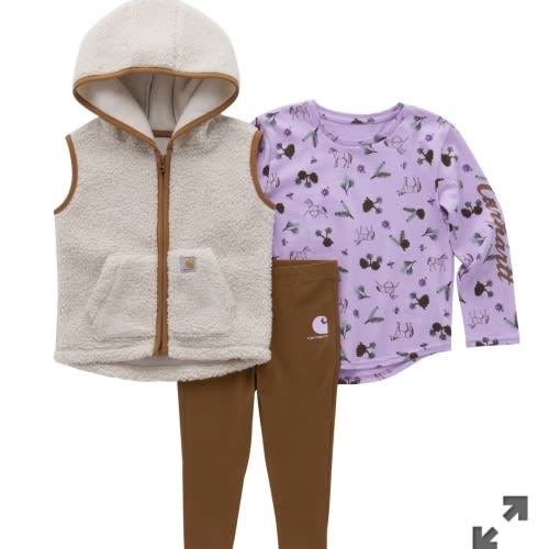 Girls' Long Sleeve Printed T-Shirt, Sherpa Vest & Legging 3pc Set (Infant) | 9M | Carhartt