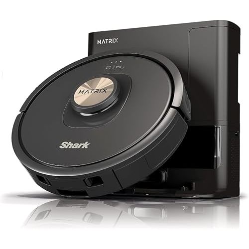 Shark AV2310AE Matrix Self-Emptying Robot Vacuum with No Spots Missed on Carpets and Hard Floors, Precision Home Mapping, Perfect for Pet Hair, Bagless, 45-Day Capacity Base, Wi-Fi Black/Brass