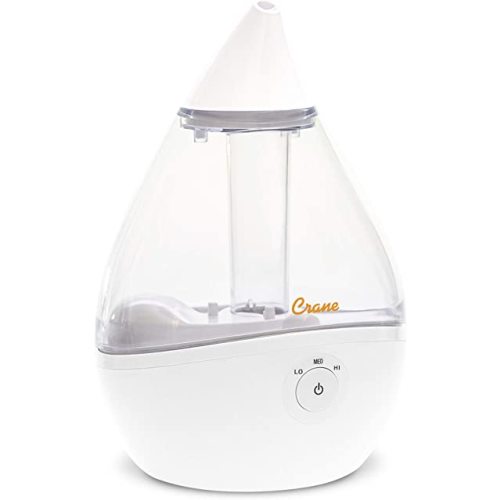 Crane Droplet Ultrasonic Small Air Humidifiers for Bedroom and Office, 0.5 Gallon Cool Mist Humidifier for Plants and Home, Humidifier Filters Optional, Clear and White