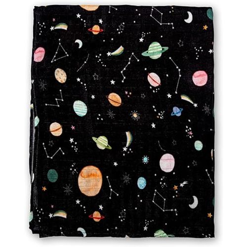 Loulou Lollipop Muslin Swaddle Blanket for Baby Boy & Baby Girl – Soft Breathable Muslin Wrap, 47"x47" Receiving Blanket for Newborn & Toddler - Planets